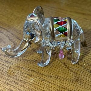 Spun Glass Hand Painted Elephant Figurine With Beads and Gold Accent‎